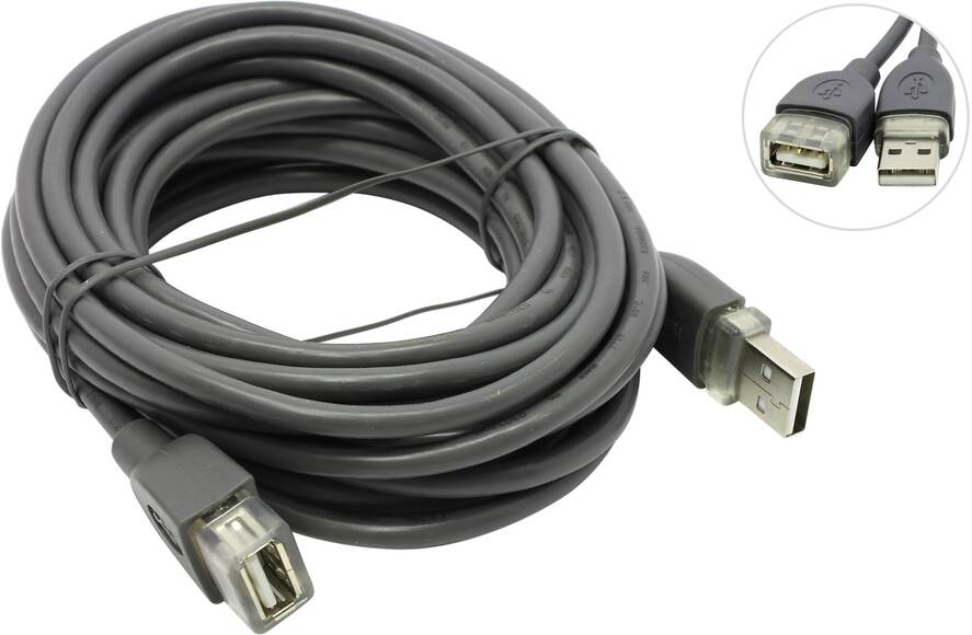 Кабель-удлинитель для ВКС USB2.0 HAMA H-78400, USB A(m) - USB A(f), 5м, серый