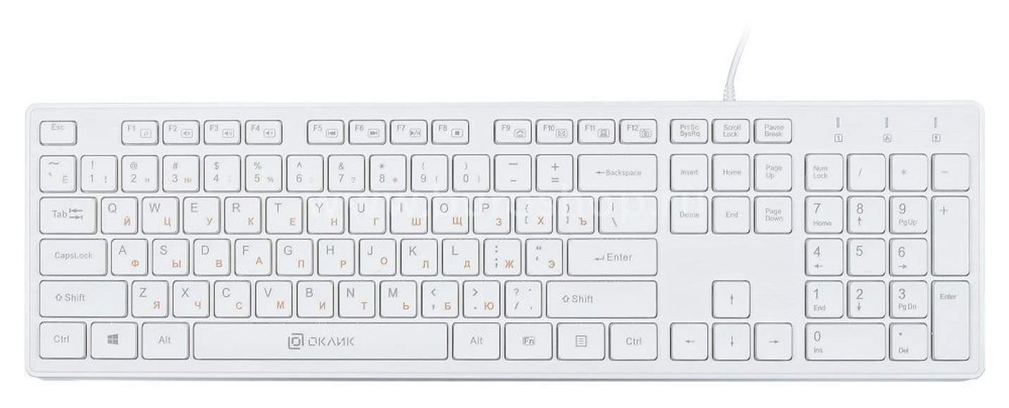Клавиатура OKLICK 500M, белый, интерфейс: USB, мультимедийная, классической формы, тонкая(slim)